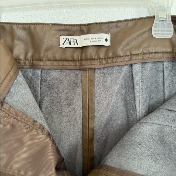 Zara Tan Faux Leather Trousers size M - Picture 5 of 6